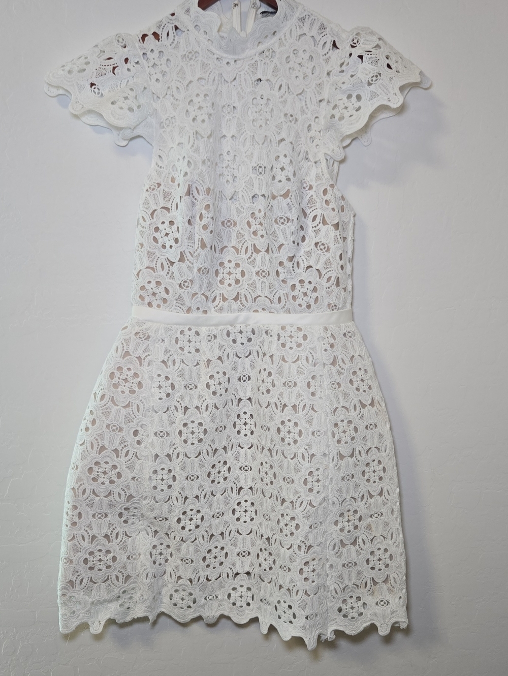 Bardot Rowen High-Neck Lace Mini Dress White Fit & Flare Scalloped Size 4 NWT - Picture 6 of 12